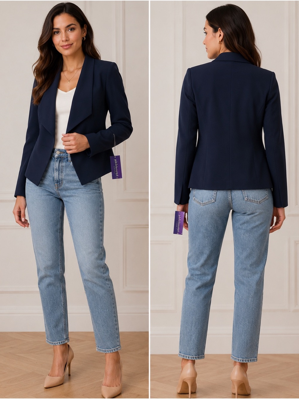 Philosophy Navy Draped Open-Front Women's Blazer